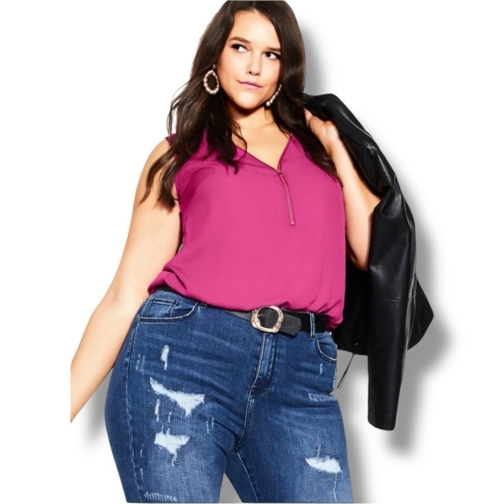 CITY CHIC Sexy Zip Top - Plus 16 (Small) Lipstick Pink / Rose Gold